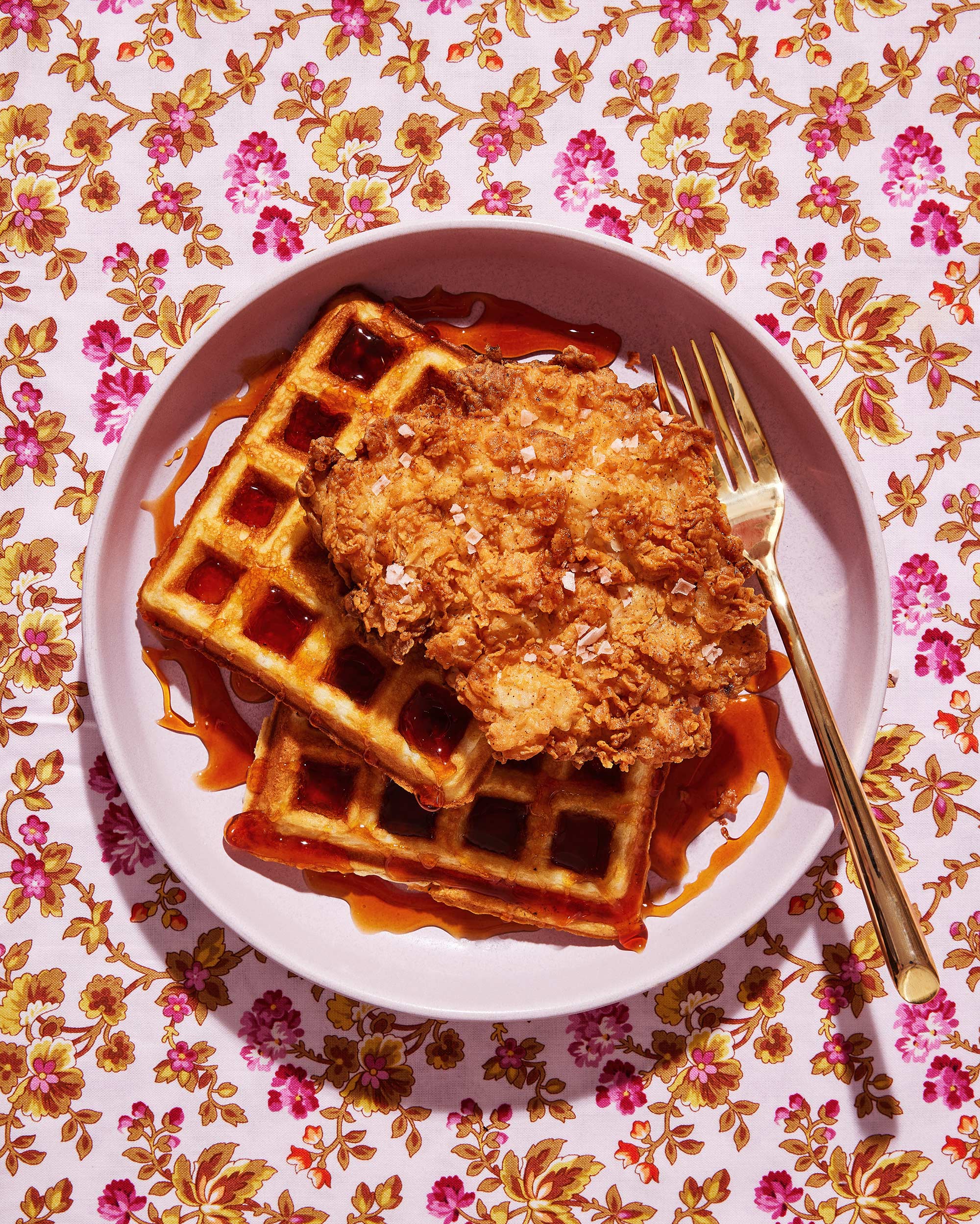 Glanger Food Photography | Chicken and waffles with Texas hot honey