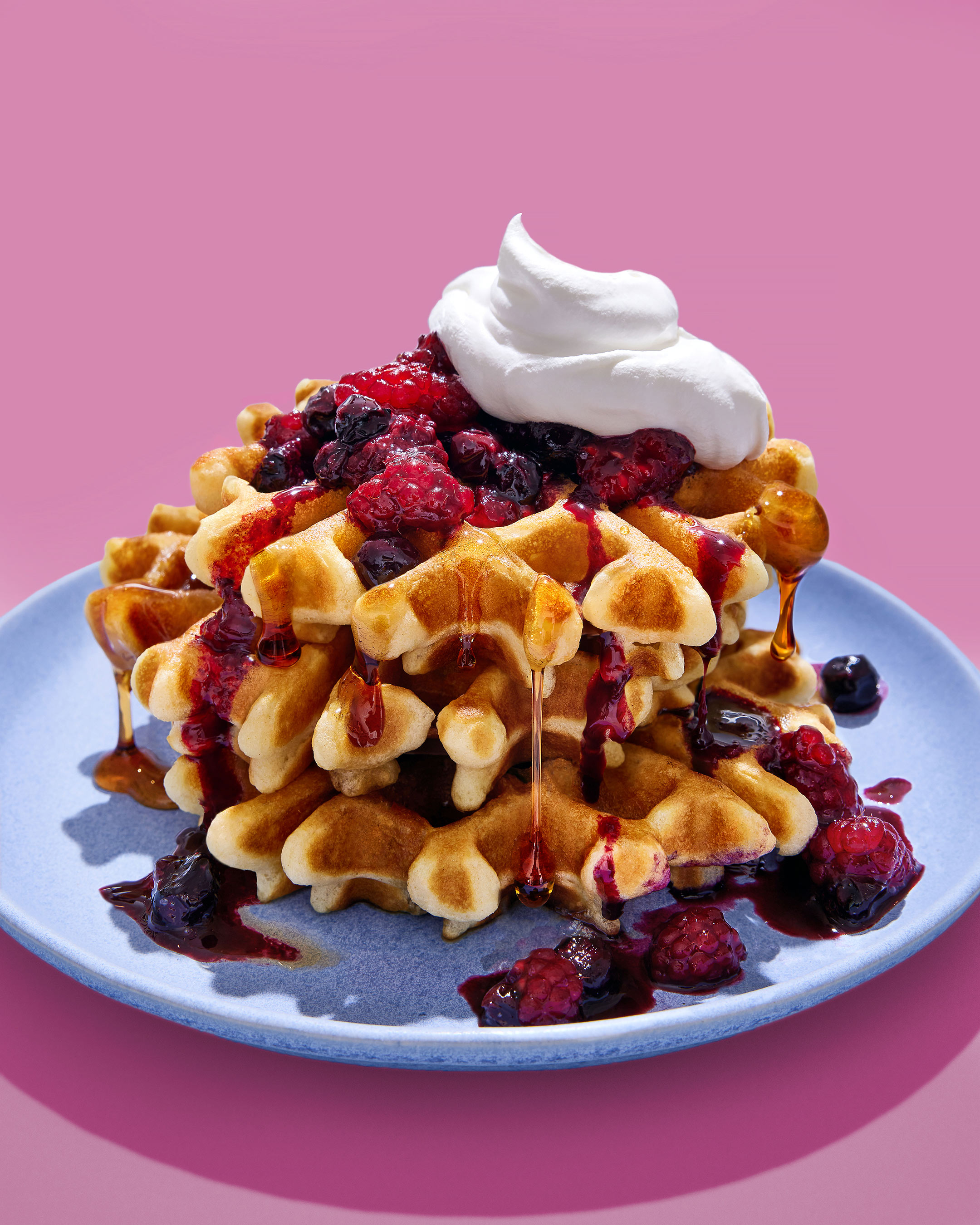 Glanger Food Photography | Breakfast of Waffles with a berry compote