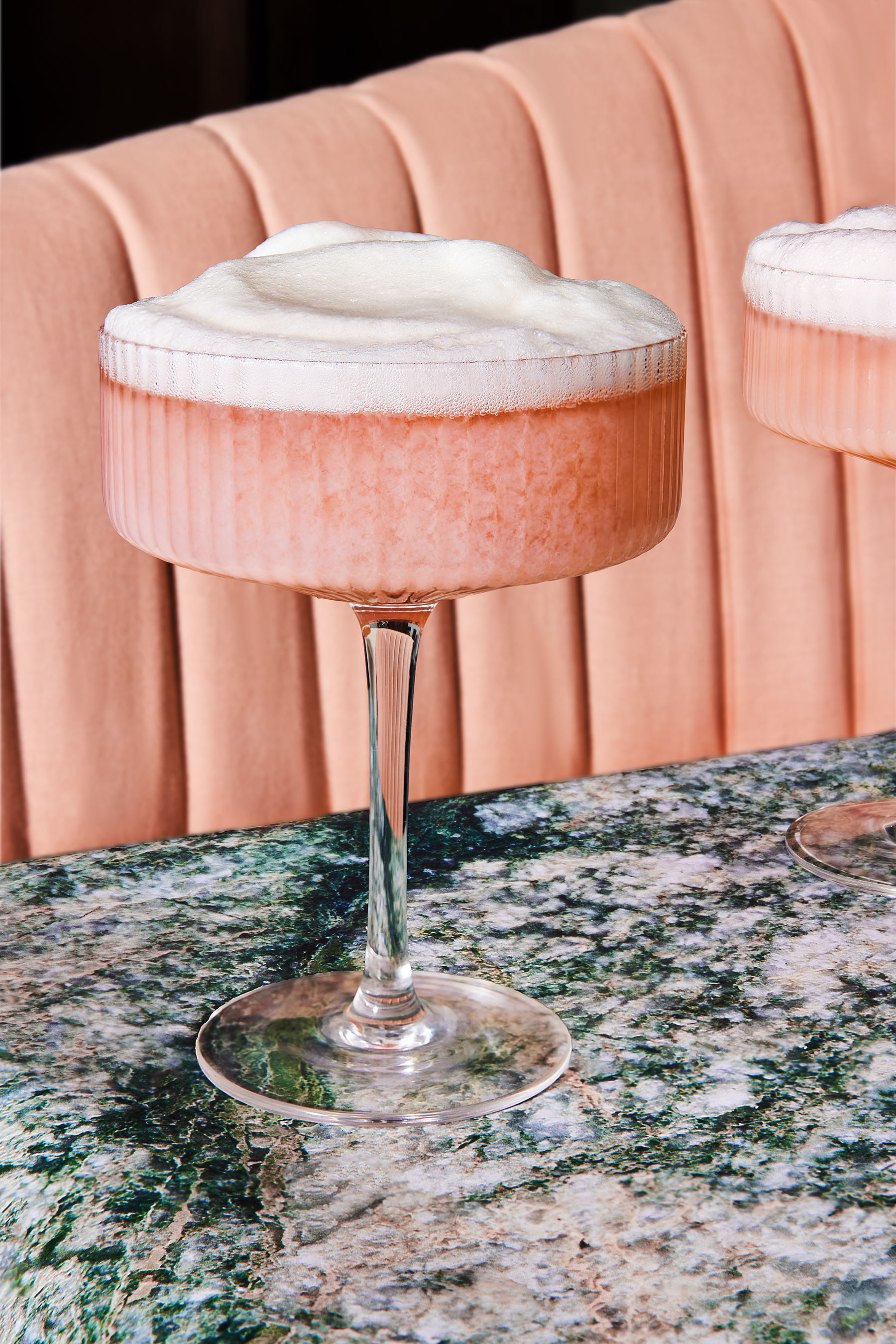 Glanger Alcoholic Beverage Photography I Dallas TexasSouthern. Pink Cocktail with whipped egg whites 