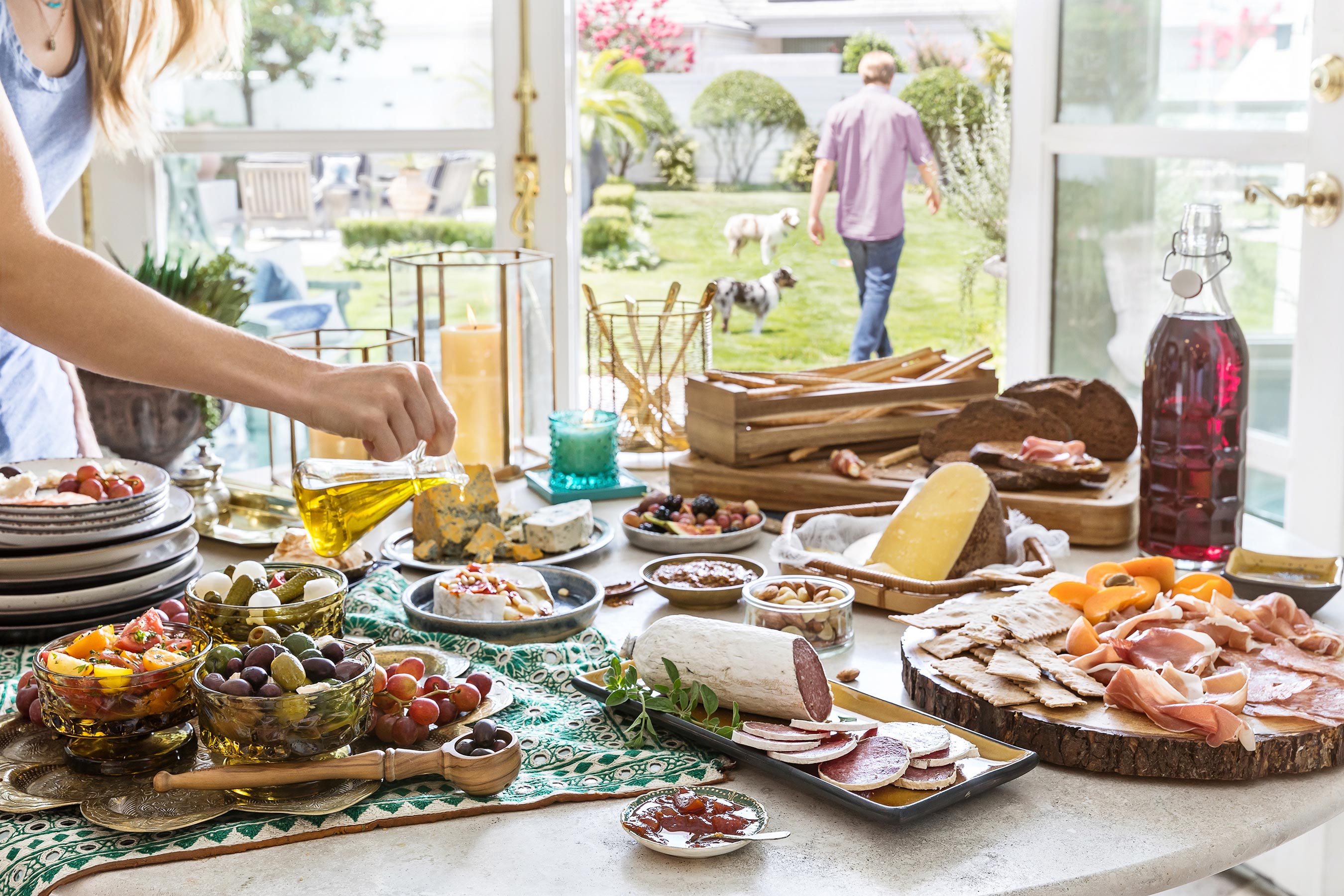 Glanger Photography | Huge spread of Mediterranean food, cheeses and charcuterie on a table